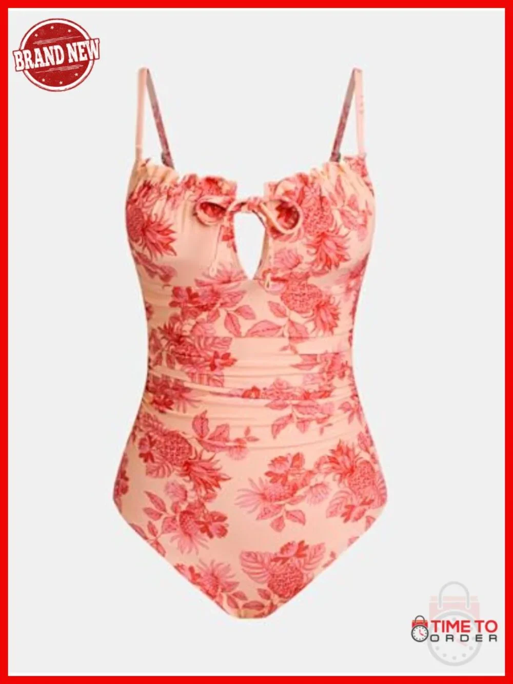 V Neck Cutout One Piece Swimsuit with Tummy Control & Removable Cups